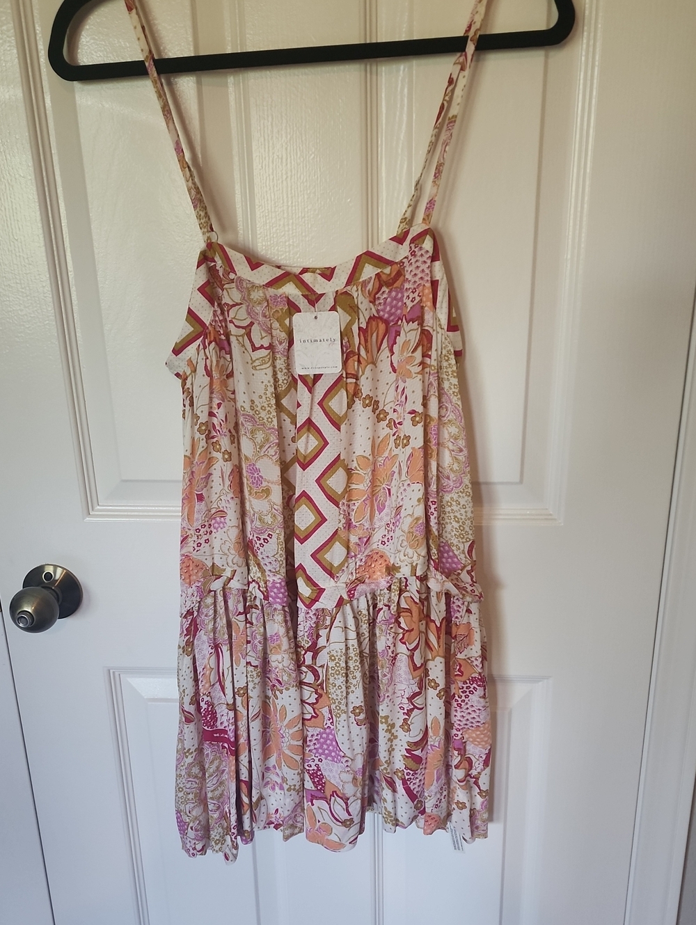 Free People La Vie En Rose Pink and Cream Floral Tiered Spaghetti Strap Dress